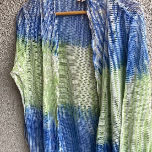 Reba Open Cardigan Ombré Tassels blue and green Large - Picture 1 of 14